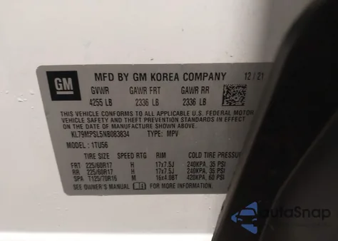 2022 Chevrolet Trailblazer Fwd Lt из США, поврежденный, VIN KL79MPSL5NB083834